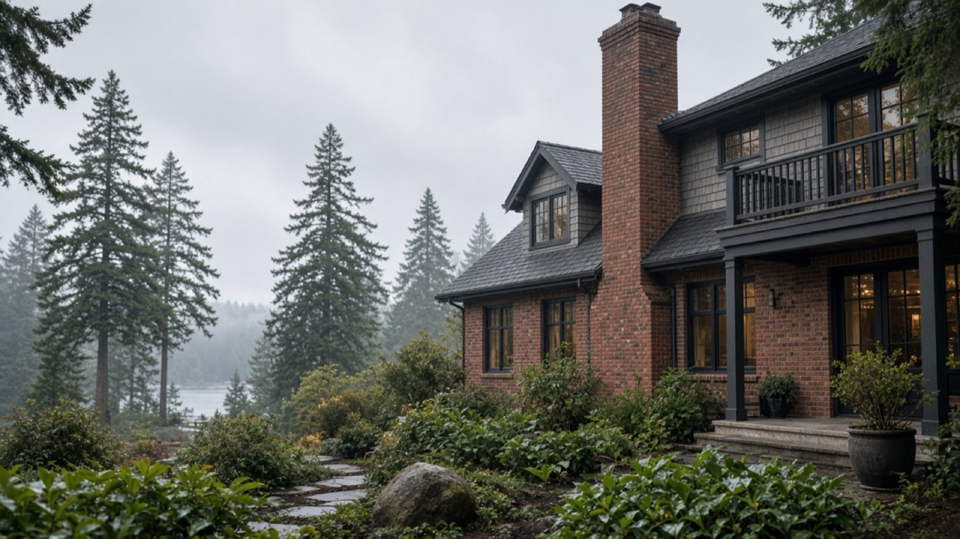Tall masonry chimney in Lake Oswego, Oregon